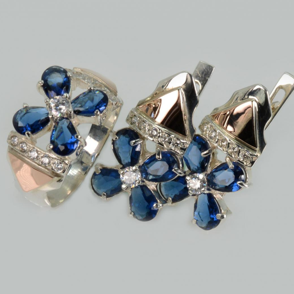 Срібний набір  із золотими накладками