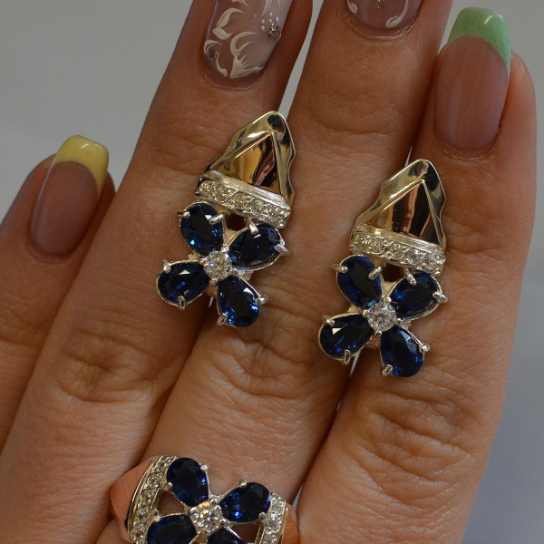 Срібний набір  із золотими накладками