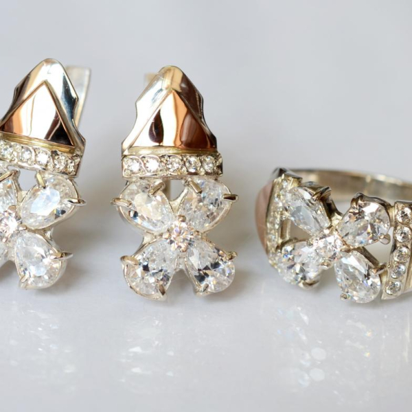 Срібний набір  із золотими накладками