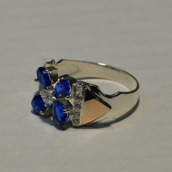 Срібна каблучка  с напайками из золота