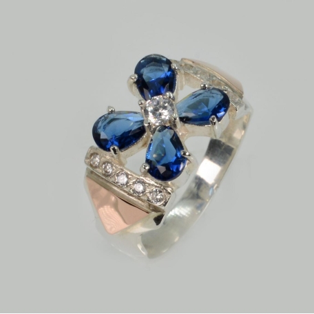 Срібна каблучка  с напайками из золота