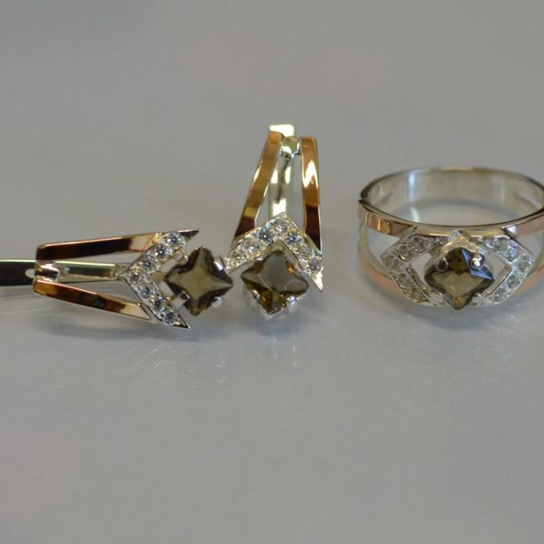 Срібний комплект з пластинами із золота