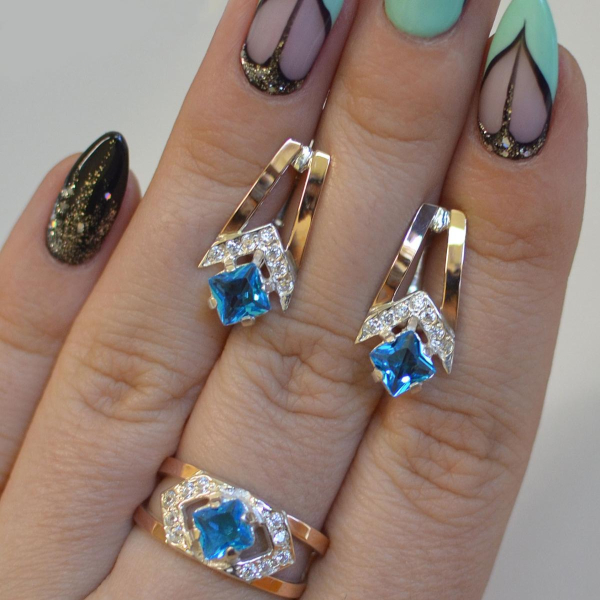 Срібний комплект з пластинами із золота