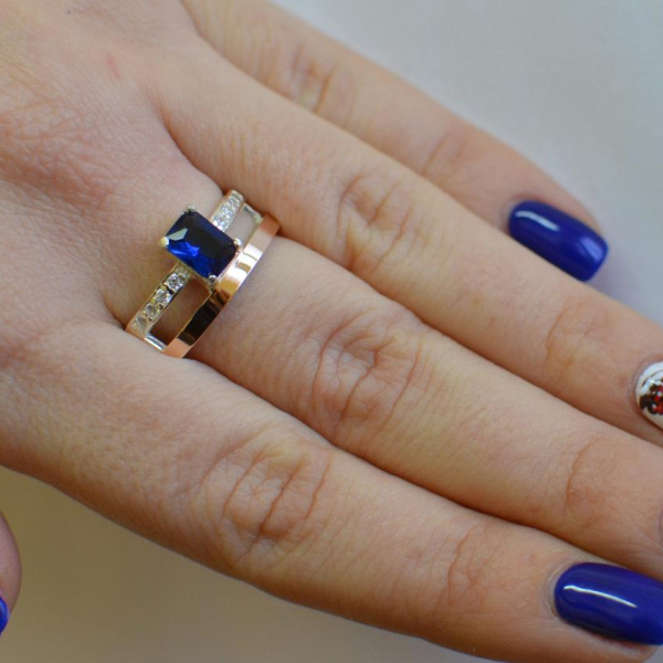 Срібна каблучка з накладками з золота