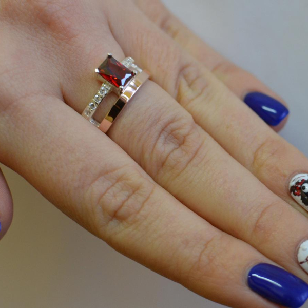 Срібна каблучка з накладками з золота