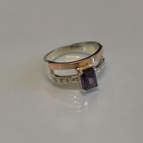 Срібна каблучка з накладками з золота