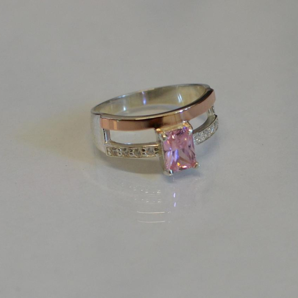 Срібна каблучка з накладками з золота