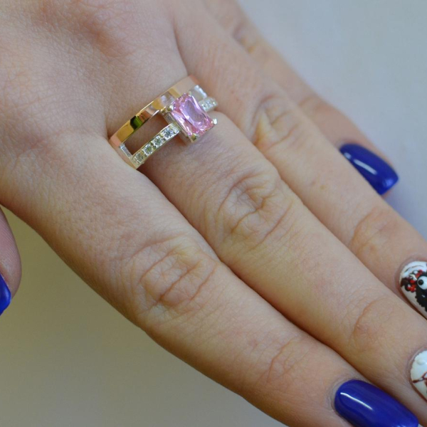 Срібна каблучка з накладками з золота