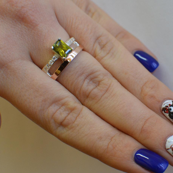 Срібна каблучка з накладками з золота