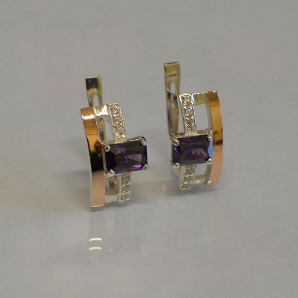 Срібні сережки з золотими пластинами