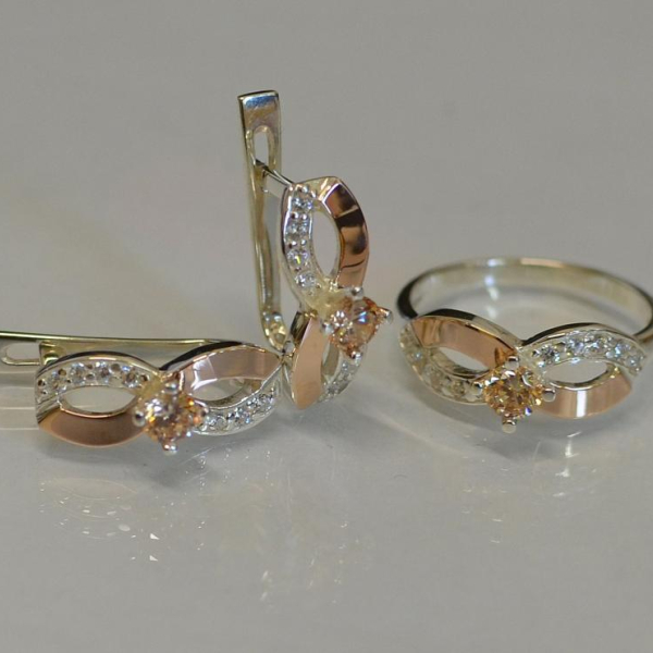 Срібний гарнітур з напайками з золота