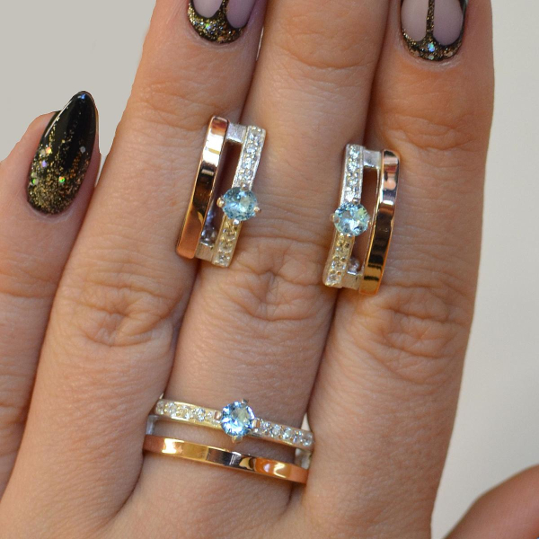 Срібний набір з золотими вставками