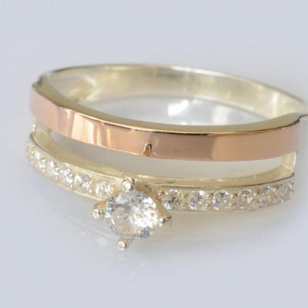 Срібна каблучка з накладками з золота