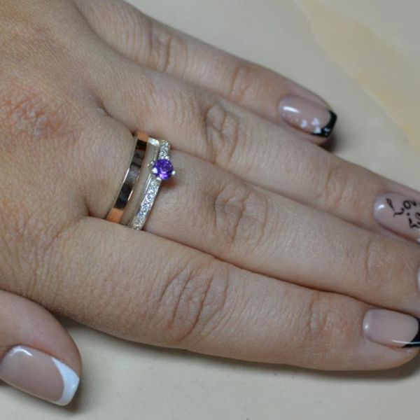 Срібна каблучка з накладками з золота