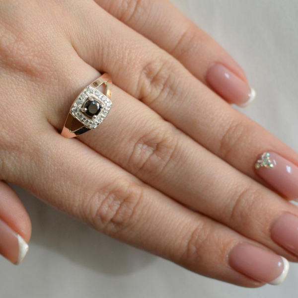 Срібна каблучка  зі вставками з золота