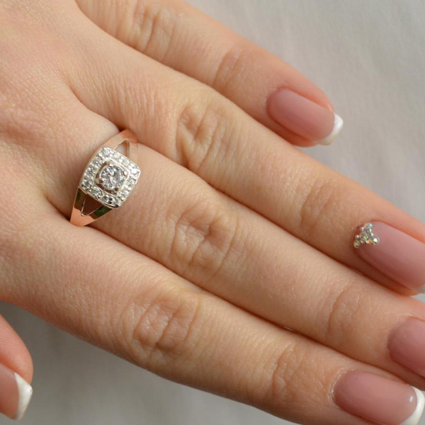 Срібна каблучка  зі вставками з золота