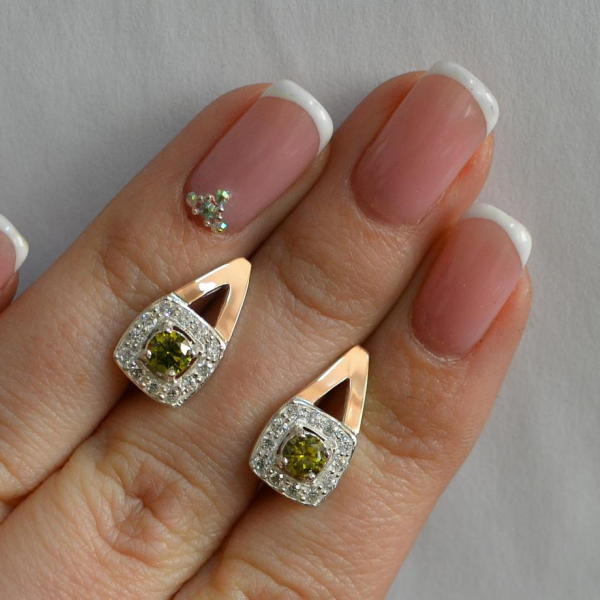 Срібні сережки з пластинами із золота