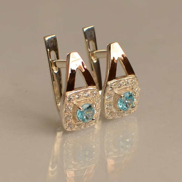 Срібні сережки з пластинами із золота