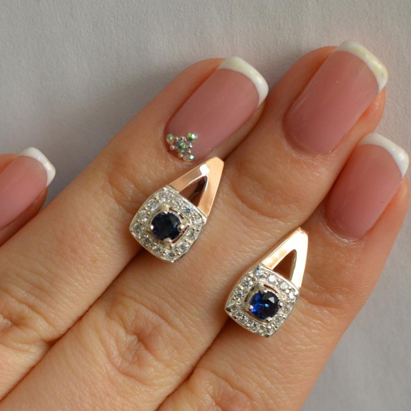 Срібні сережки з пластинами із золота