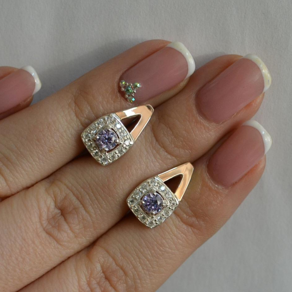 Срібні сережки з пластинами із золота