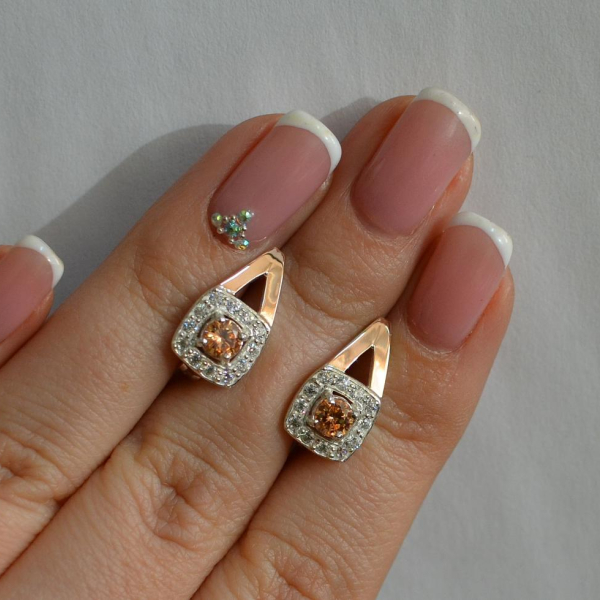 Срібні сережки з пластинами із золота