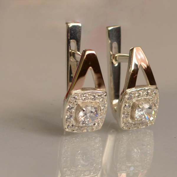 Срібні сережки з пластинами із золота