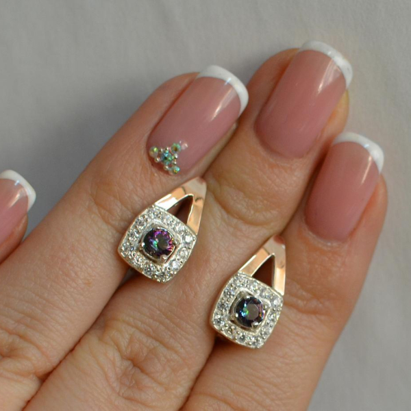 Срібні сережки з пластинами із золота