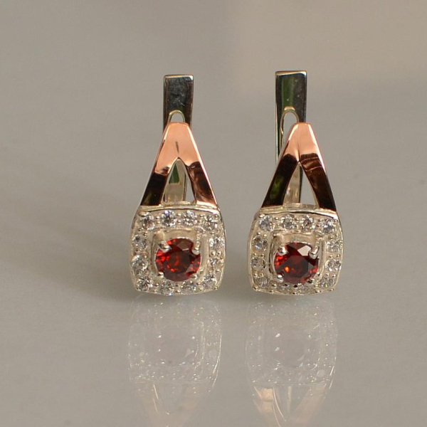 Срібні сережки з пластинами із золота