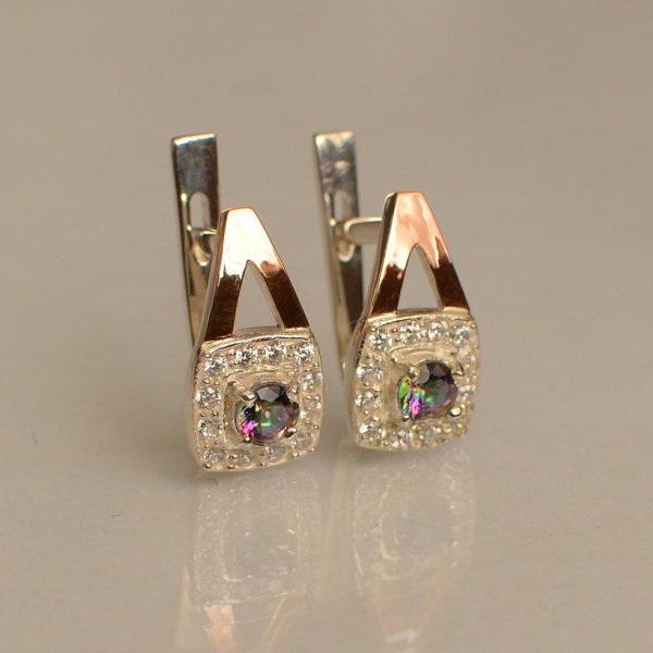 Срібні сережки з пластинами із золота