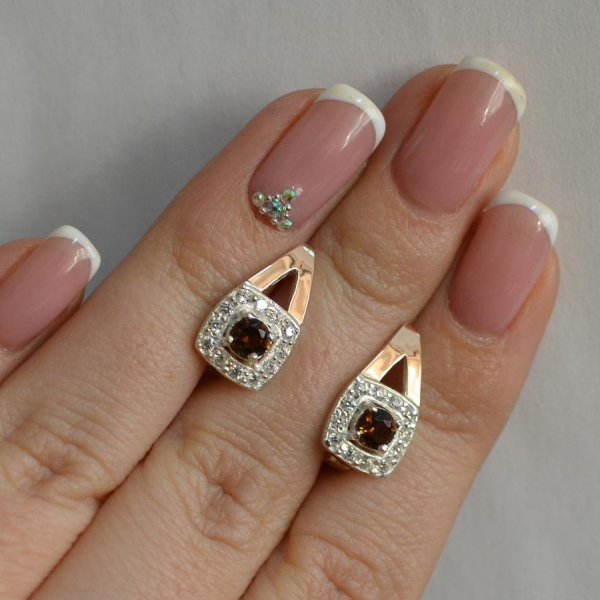 Срібні сережки з пластинами із золота