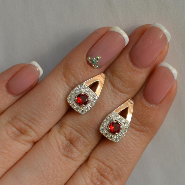 Срібні сережки з пластинами із золота