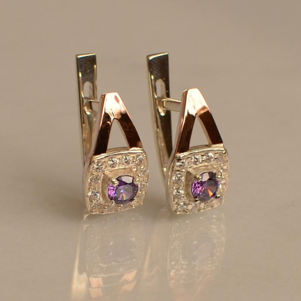 Срібні сережки з пластинами із золота