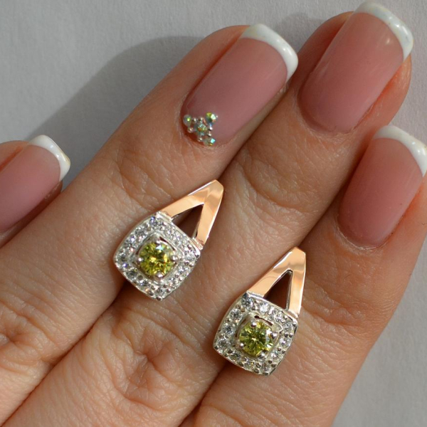 Срібні сережки з пластинами із золота