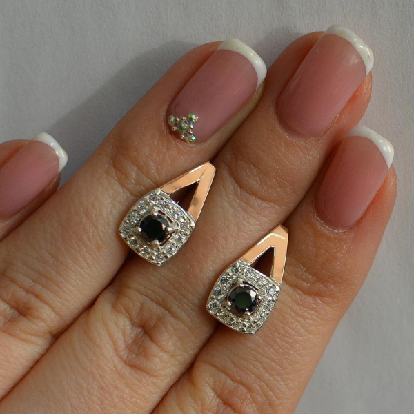 Срібні сережки з пластинами із золота