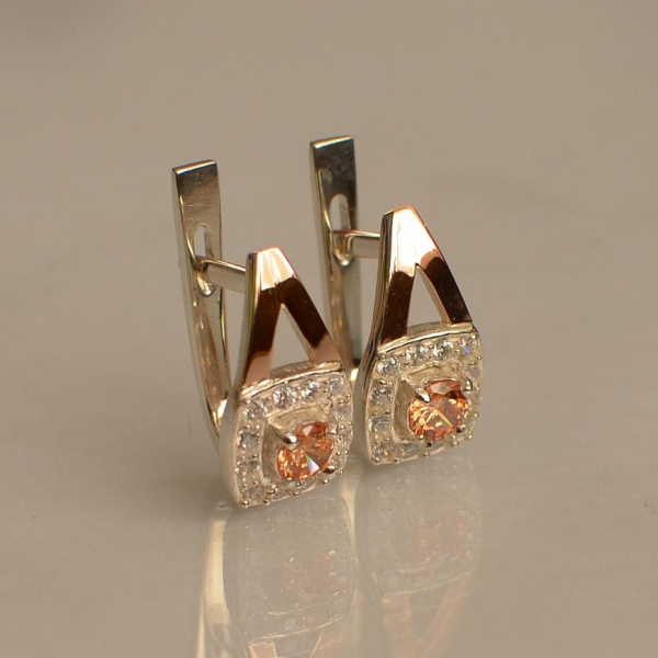 Срібні сережки з пластинами із золота