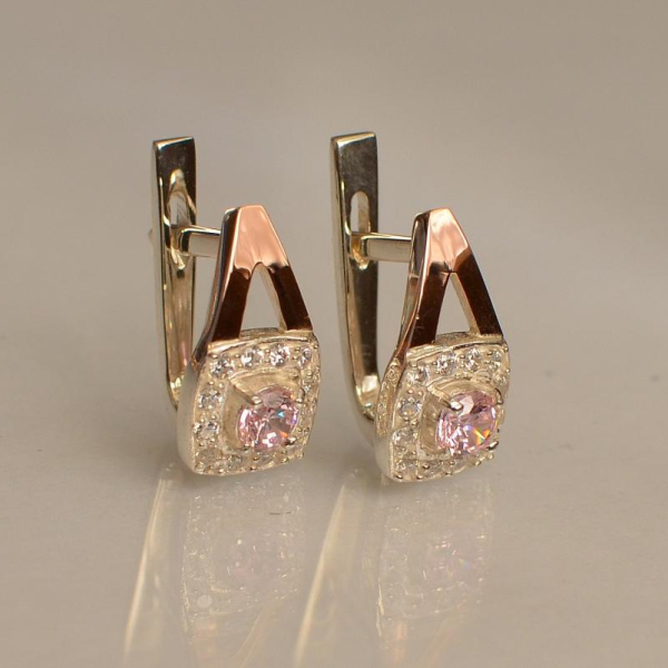 Срібні сережки з пластинами із золота