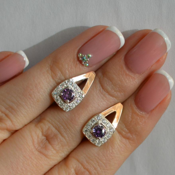 Срібні сережки з пластинами із золота