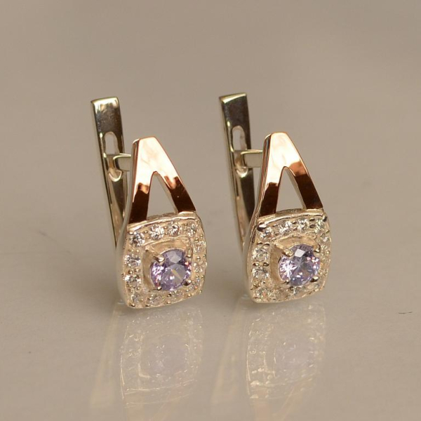 Срібні сережки з пластинами із золота