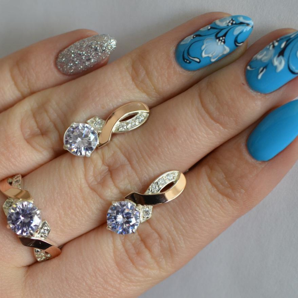 Срібний комплект з золотими накладками