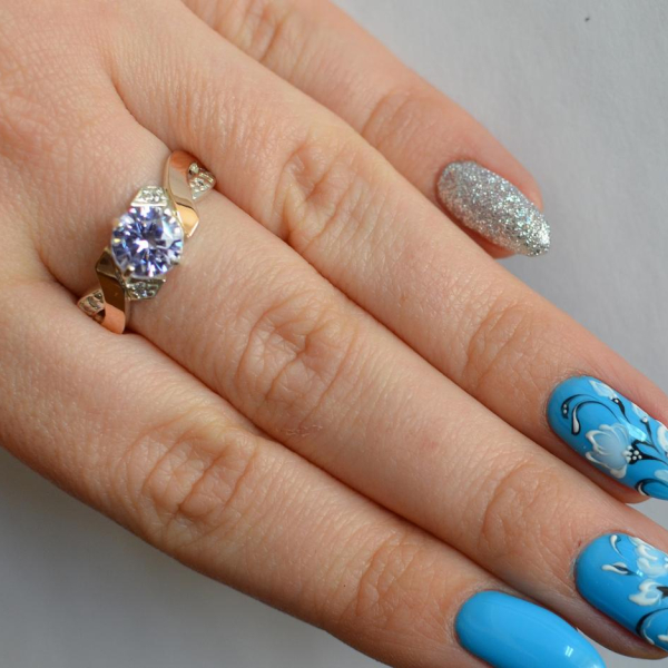 Срібна каблучка  с напайками из золота