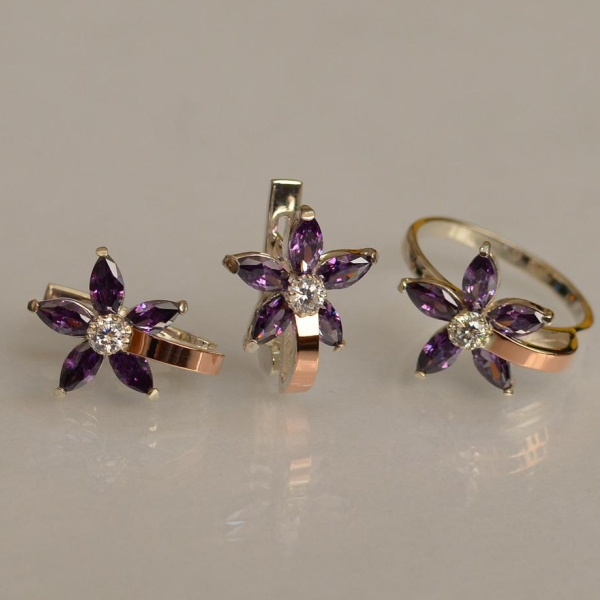 Срібний набір з золотими напайками