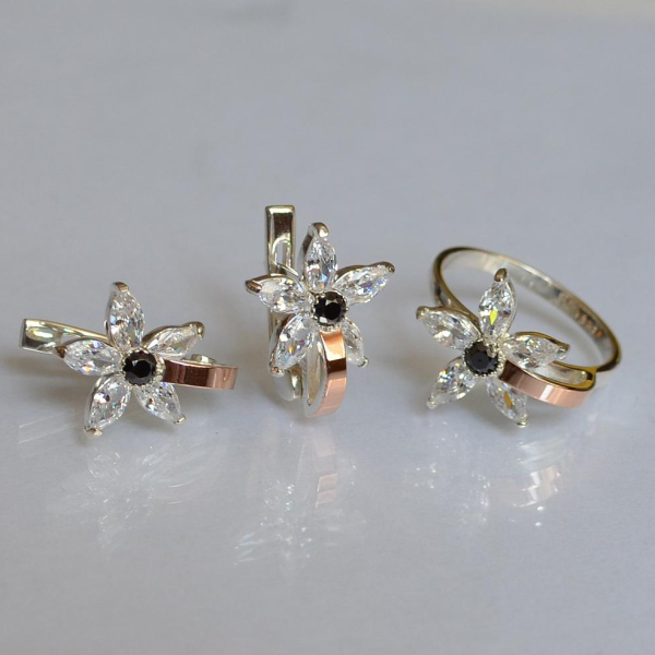 Срібний набір з золотими напайками