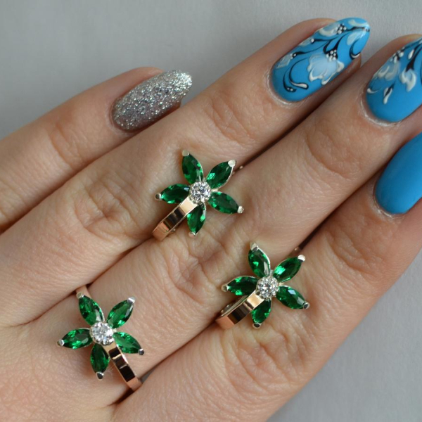 Срібний набір з золотими напайками