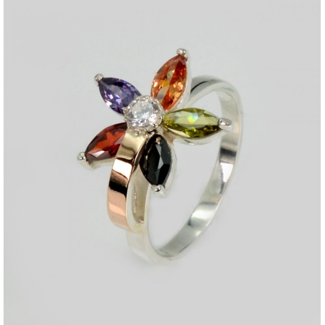 Серебряное кольцо с золотыми вставками