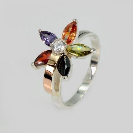 Срібна каблучка з золотими вставками