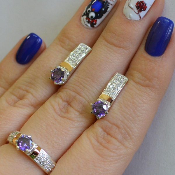 Срібний гарнітур з пластинами із золота