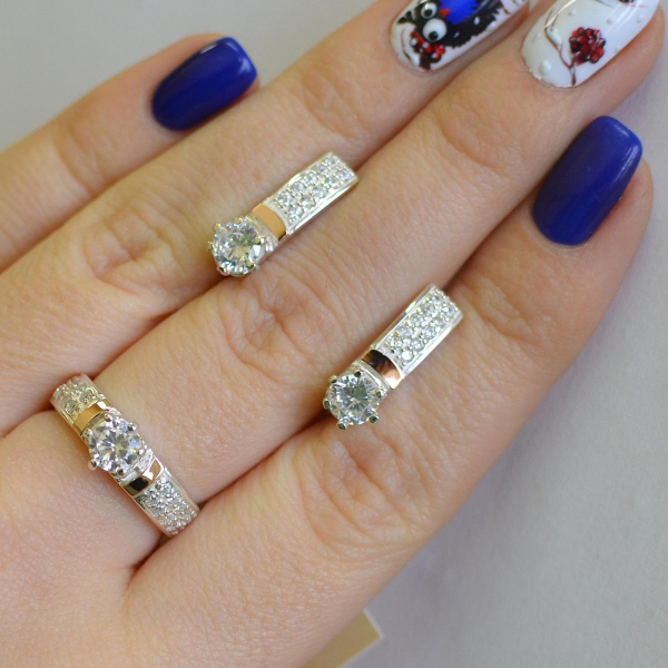 Срібний гарнітур з пластинами із золота