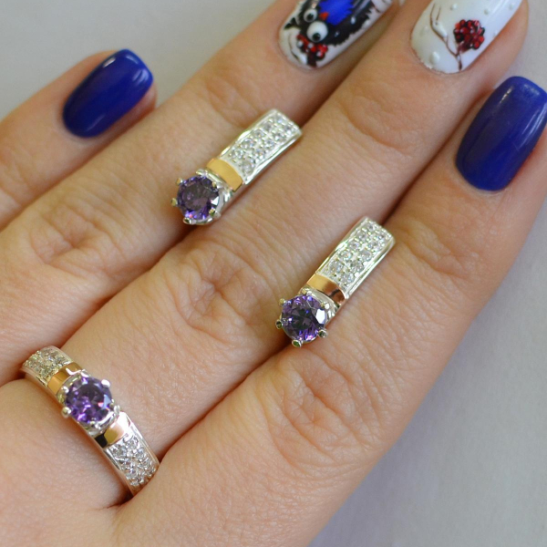 Срібний гарнітур з пластинами із золота