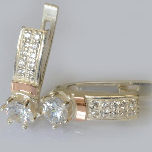 Срібні сережки  зі вставками з золота