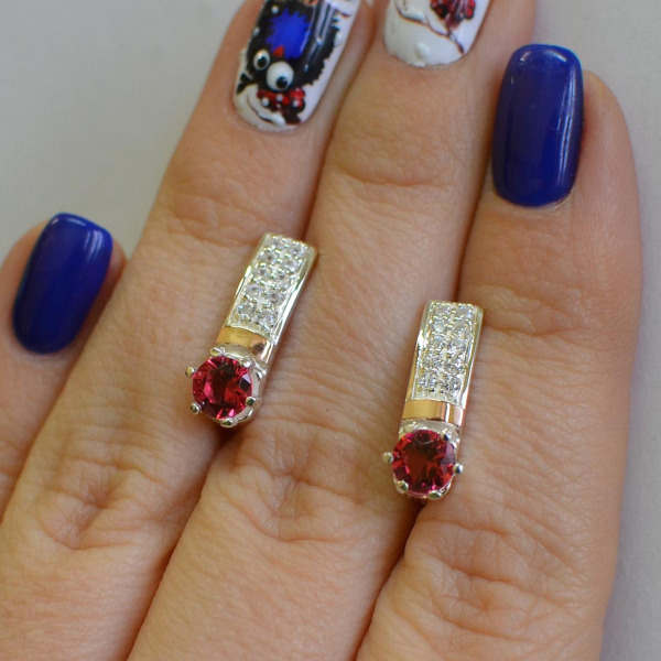 Срібні сережки  зі вставками з золота